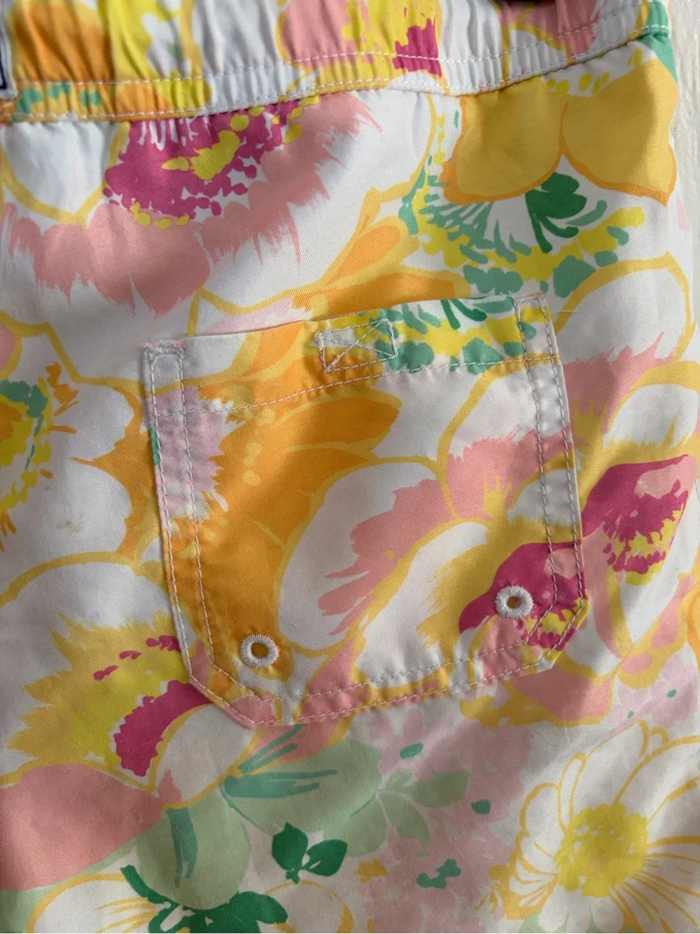 Janie and Jack Pastel Floral Swim Trunks - Yellow, Pink & Green - Size 8